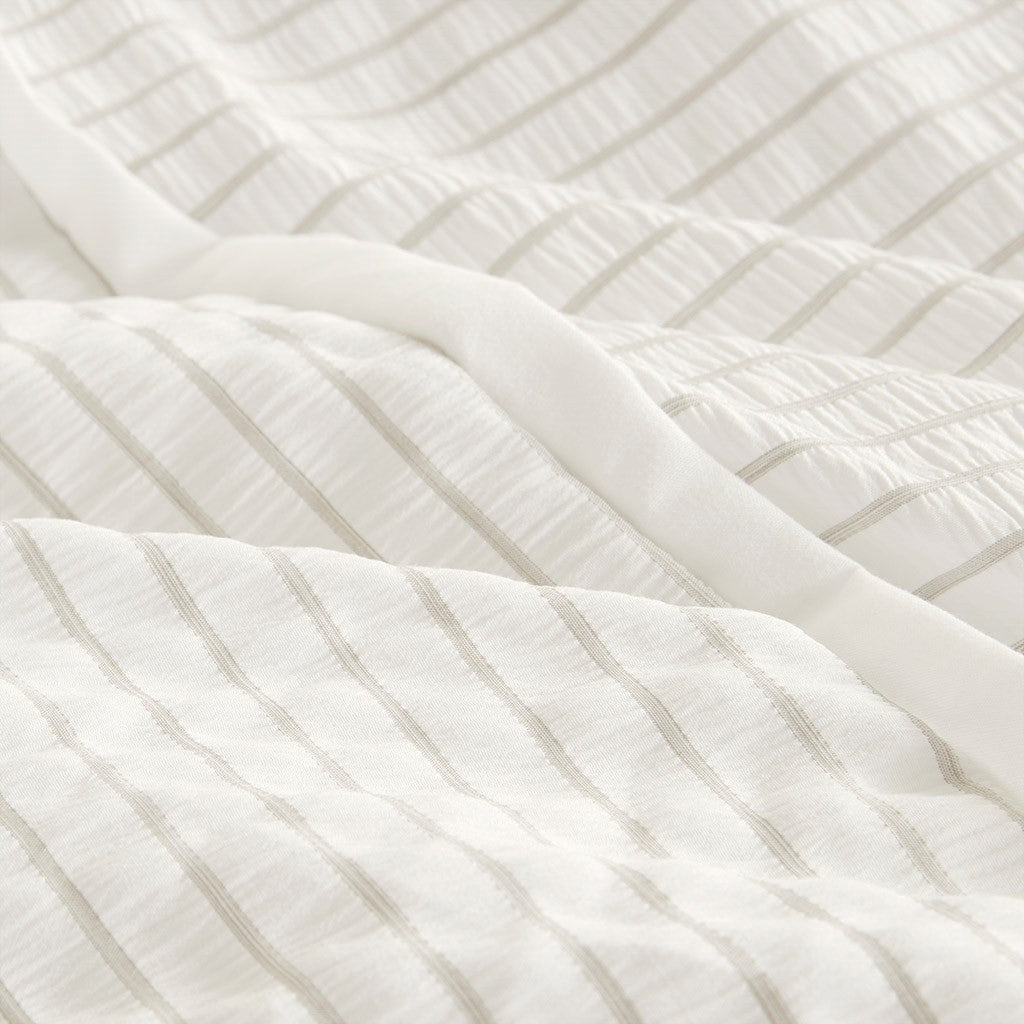 Beautyrest Apollo Casual 3 Piece Striped Seersucker Oversized Comforter Set Ivory King/Cal BR10-3841