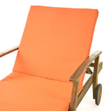 Perla Outdoor Acacia Wood 3 Piece Chaise Lounge Set with Water-Resistant Cushions, Teak and Orange Noble House