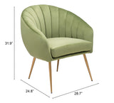 Zuo Modern Max 100% Polyester, Plywood, Steel Modern Commercial Grade Accent Chair Green, Gold 100% Polyester, Plywood, Steel