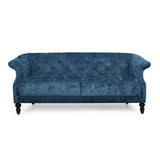 Noble House Morganton Contemporary Tufted 3 Seater Sofa, Navy Blue and Dark Brown
