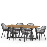 Patrice Outdoor Wood and Resin 7 Piece Dining Set