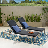 Cape Coral Outdoor Chaise Lounge with Cushion, Dark Gray and Silver Noble House