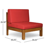 Brava Outdoor 8 Seater Acacia Wood Sofa and Club Chair Set, Teak Finish and Red Noble House