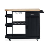 Corby Kitchen Cart with Wheels, Black and Natural Noble House