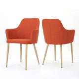 Zeila Mid Century Modern Muted Orange Fabric Dining Chair with Light Brown Wood Finished Metal Legs Noble House