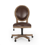 Noble House Pishkin French Country Upholstered Swivel Office Chair, Dark Brown and Natural
