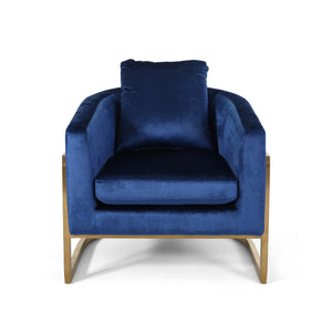 Briarcliff Modern Velvet Glam Armchair with Stainless Steel Frame - Navy Blue and Gold Finish Noble House