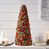 Pre-Decorated Pine Cone and Glitter Unlit Artificial Tabletop Christmas Tree, Natural and Red