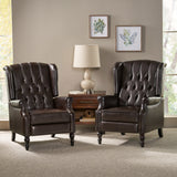 Walter Contemporary Tufted Bonded Leather Recliner, Brown and Dark Brown Noble House