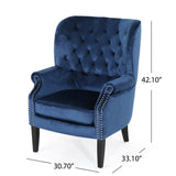 Tomlin Modern Glam Velvet Club Chair with Nailhead Trim, Cobalt Blue and Dark Brown Noble House