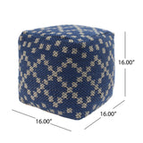 Blessberg Indoor Handcrafted Boho Cube Pouf, Blue and White Noble House