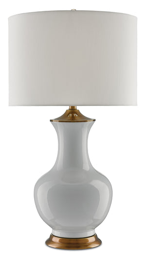 Lilou White Table Lamp - Elegant Ceramic Design with Antique Brass Finish & Off-White Shade