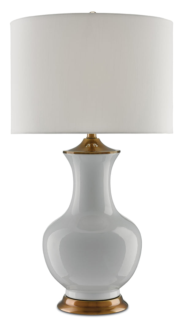 Lilou White Table Lamp - Elegant Ceramic Design with Antique Brass Finish & Off-White Shade