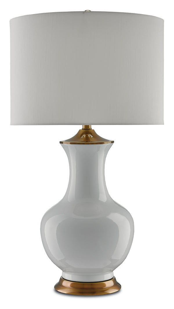 Lilou White Table Lamp - Elegant Ceramic Design with Antique Brass Finish & Off-White Shade