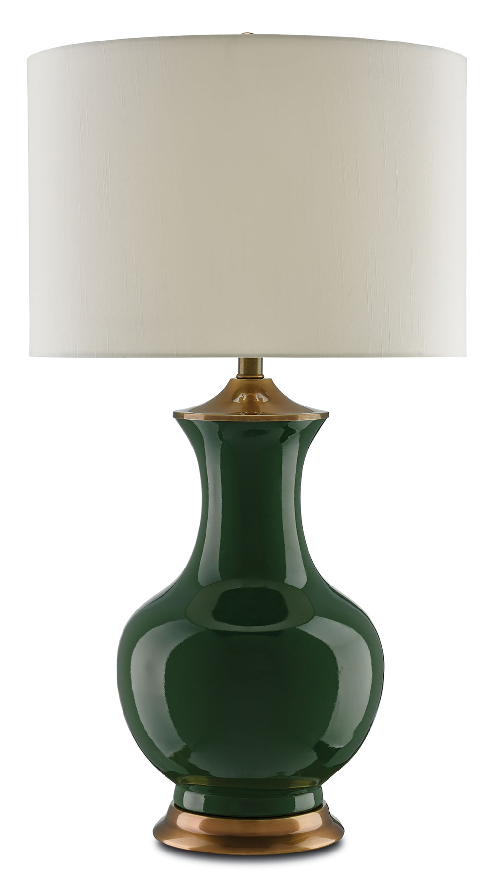 Lilou Green Table Lamp - Elegant Ceramic Design with Antique Brass Finish & Eggshel Shantung Shade