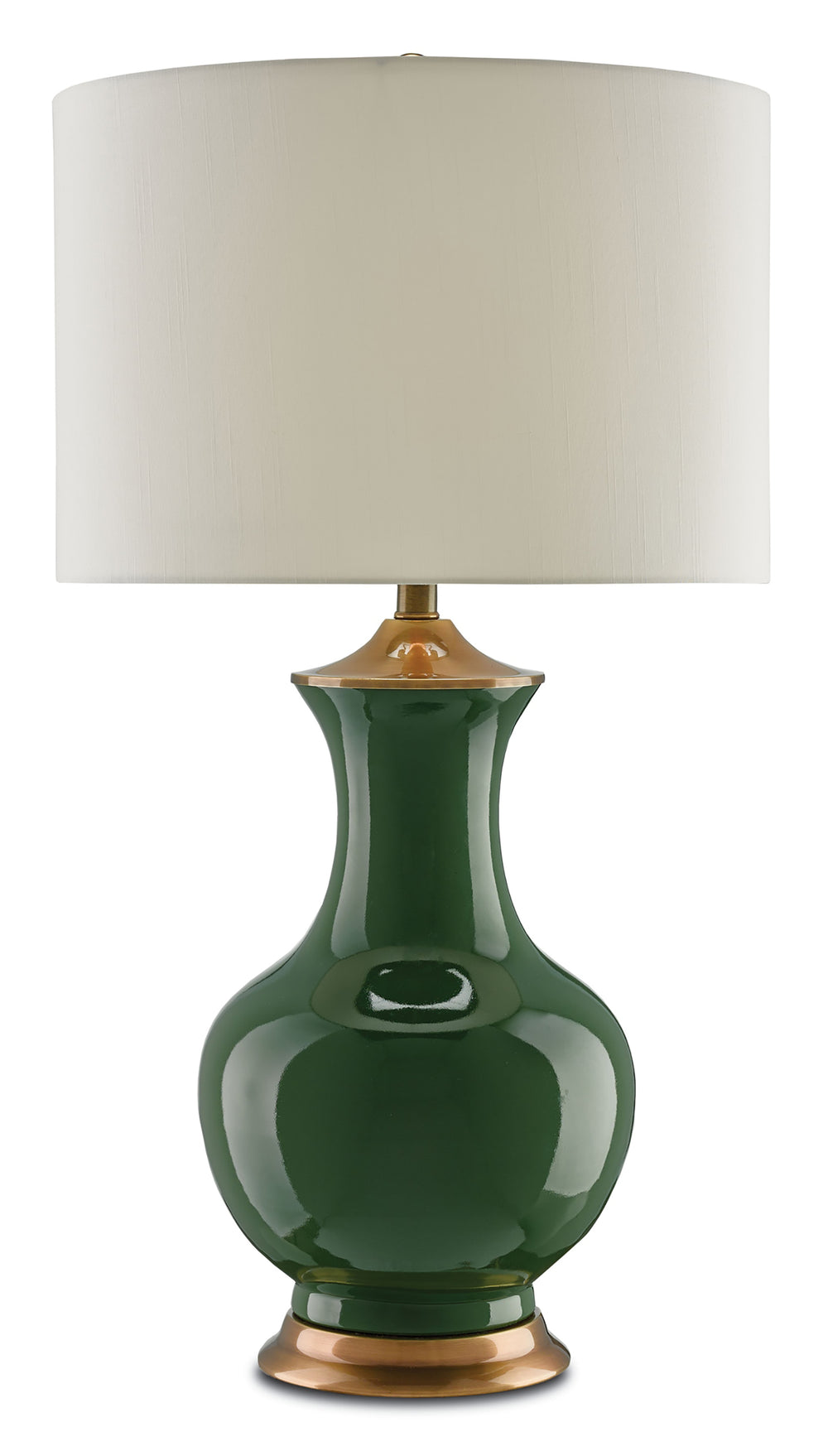 Lilou Green Table Lamp - Elegant Ceramic Design with Antique Brass Finish & Eggshel Shantung Shade