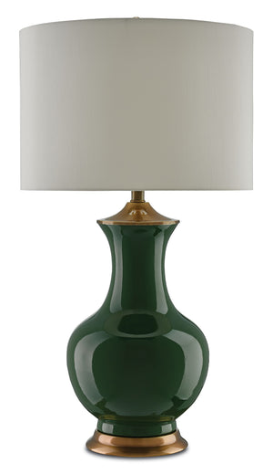 Lilou Green Table Lamp - Elegant Ceramic Design with Antique Brass Finish & Eggshel Shantung Shade