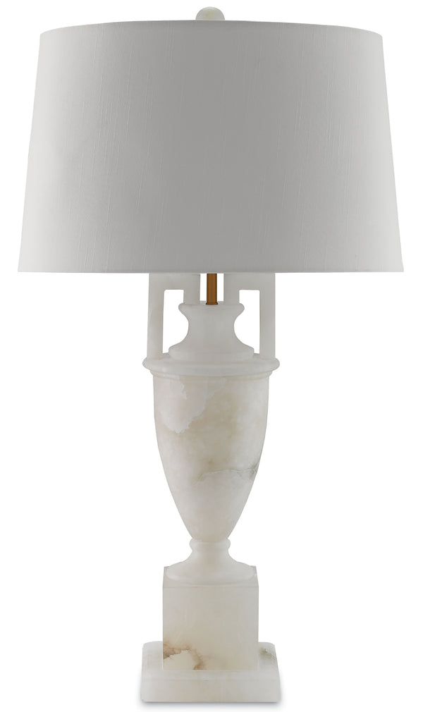 Clifford Elegant Alabaster Table Lamp with Off-White Shade & Coffee Bronze Accents for Home Decor