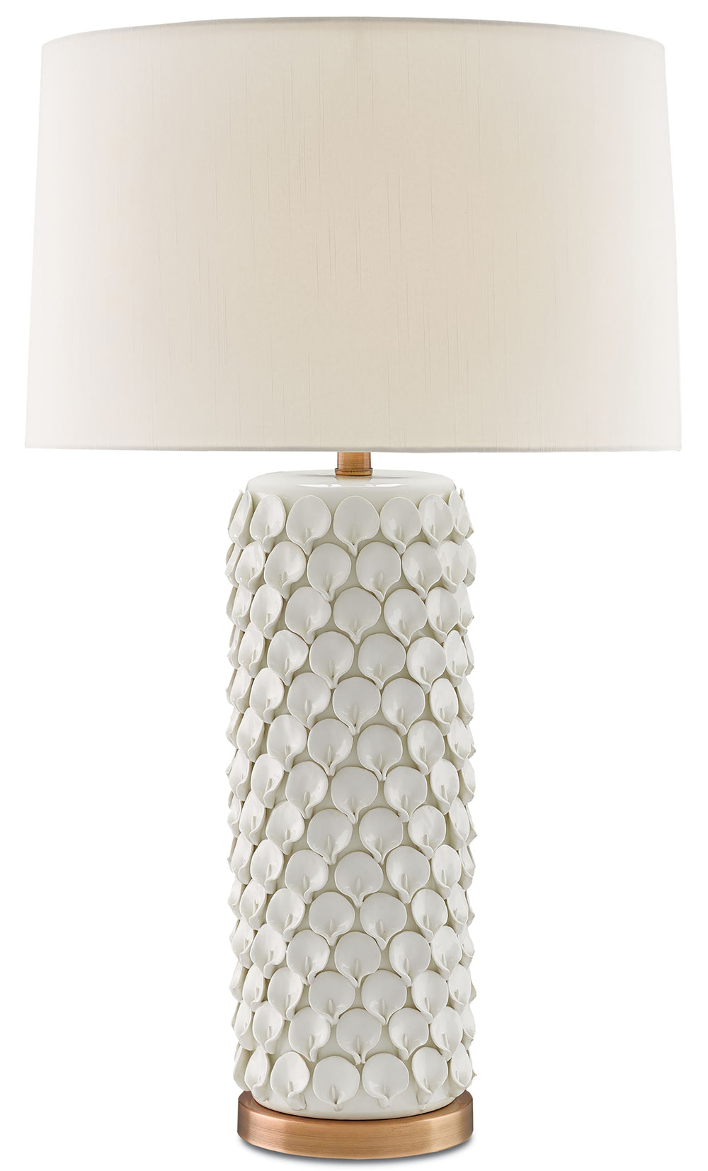 Calla Lily Table Lamp - Elegant Hand-Formed Ceramic Petals with Antique Brass Accents & Shade