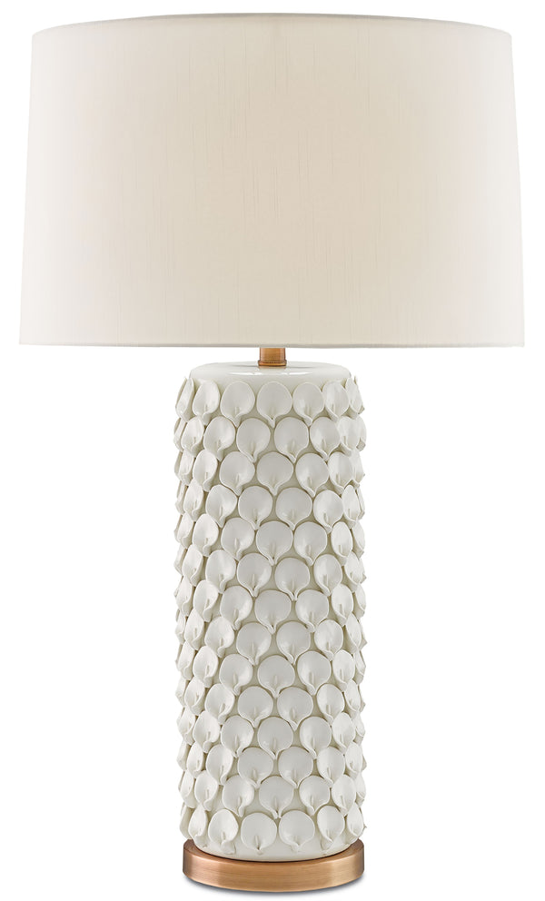 Calla Lily Table Lamp - Elegant Hand-Formed Ceramic Petals with Antique Brass Accents & Shade