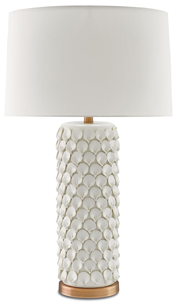 Calla Lily Table Lamp - Elegant Hand-Formed Ceramic Petals with Antique Brass Accents & Shade