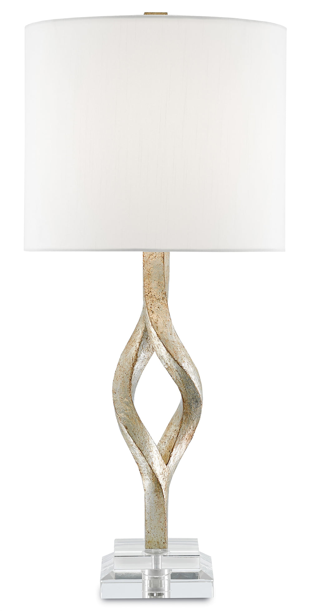 Elyx Table Lamp - Elegant Chinois Silver Leaf Finish with Off-White Shade & Acrylic Base Design