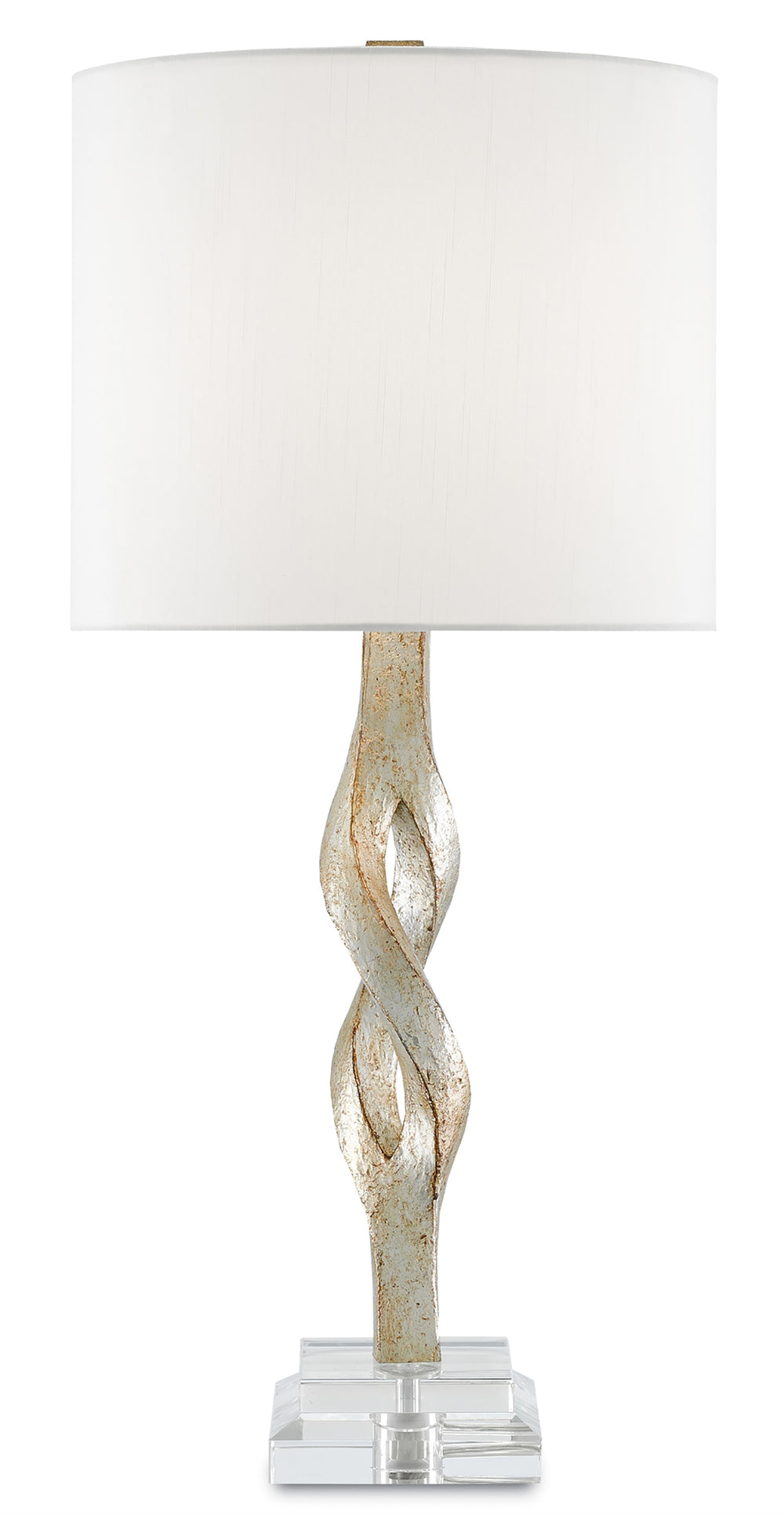 Elyx Table Lamp - Elegant Chinois Silver Leaf Finish with Off-White Shade & Acrylic Base Design