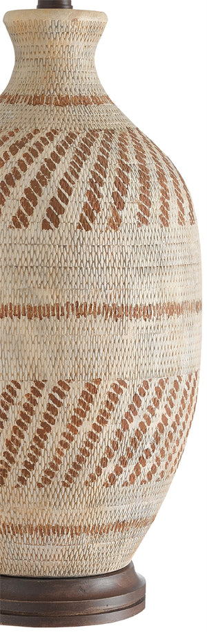 Faiyum Table Lamp - Ethnic-Inspired Terracotta Design with Woven Texture & Flax Linen Shade, 30.5"