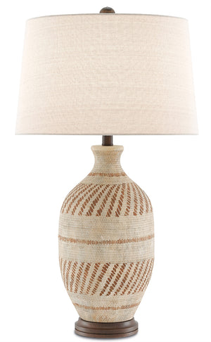 Faiyum Table Lamp - Ethnic-Inspired Terracotta Design with Woven Texture & Flax Linen Shade, 30.5"