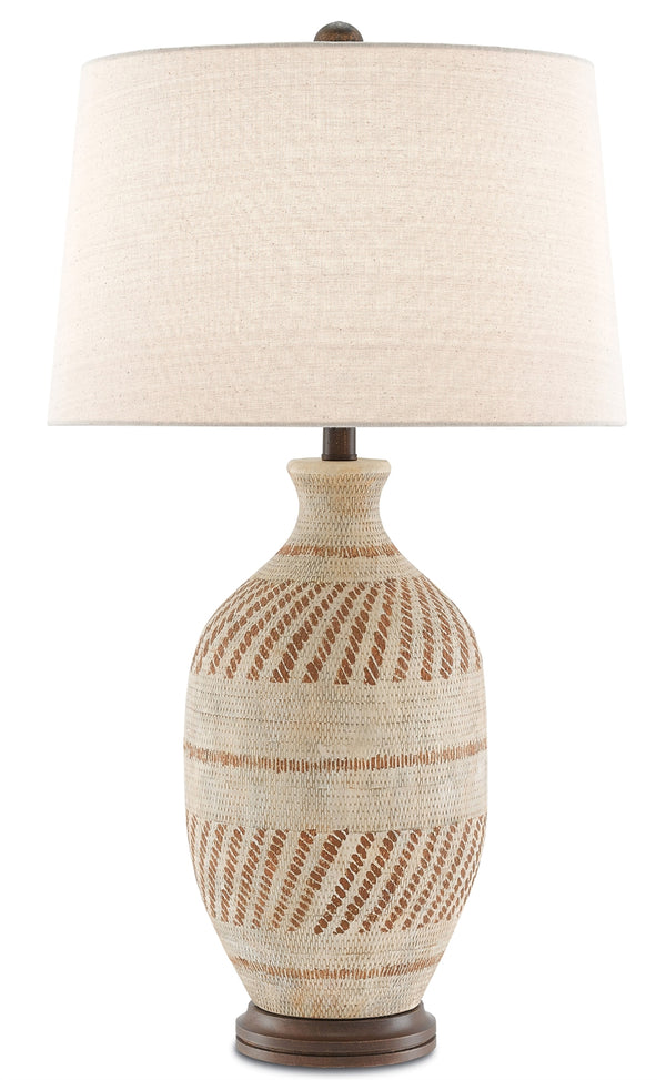 Faiyum Table Lamp - Ethnic-Inspired Terracotta Design with Woven Texture & Flax Linen Shade, 30.5"