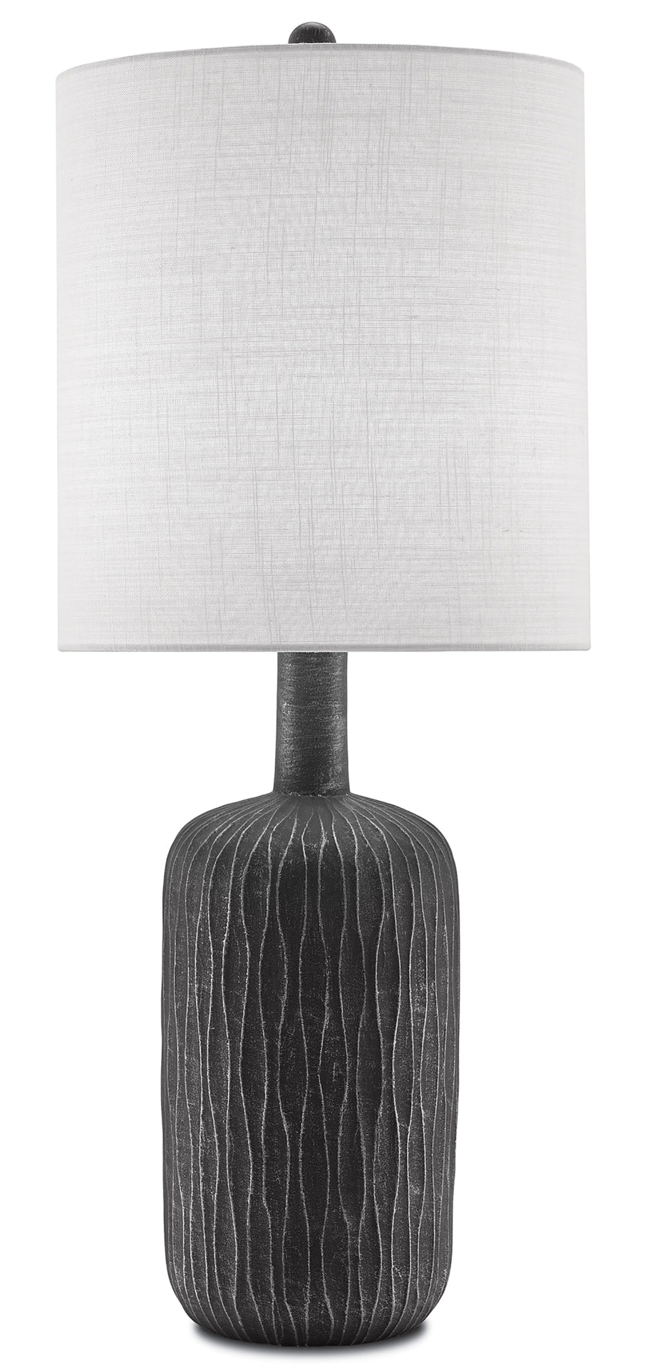 Rivers Table Lamp - Textured Ceramic Column with Steel Gray & Matte Black Finish, Linen Shade