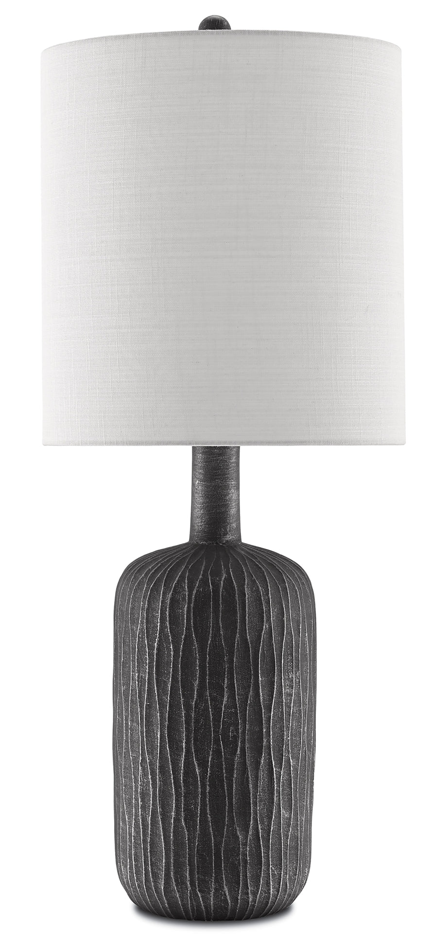 Rivers Table Lamp - Textured Ceramic Column with Steel Gray & Matte Black Finish, Linen Shade