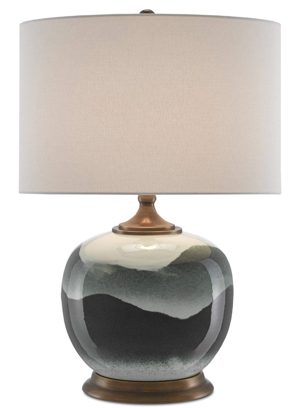 Boreal Table Lamp - Elegant Green Porcelain Design with Antique Brass Finish & White Linen Shade