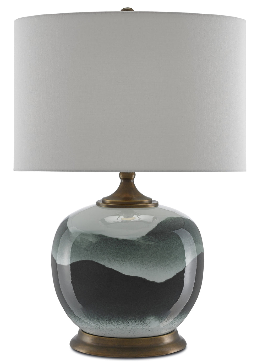 Boreal Table Lamp - Elegant Green Porcelain Design with Antique Brass Finish & White Linen Shade