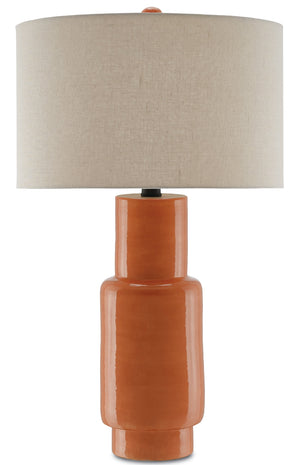 Janeen Vibrant Orange Table Lamp with Flax Linen Shade and Satin Black Finish - Stylish Home Accent