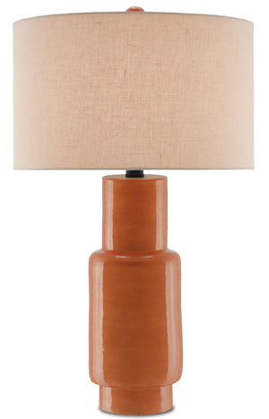 Janeen Vibrant Orange Table Lamp with Flax Linen Shade and Satin Black Finish - Stylish Home Accent