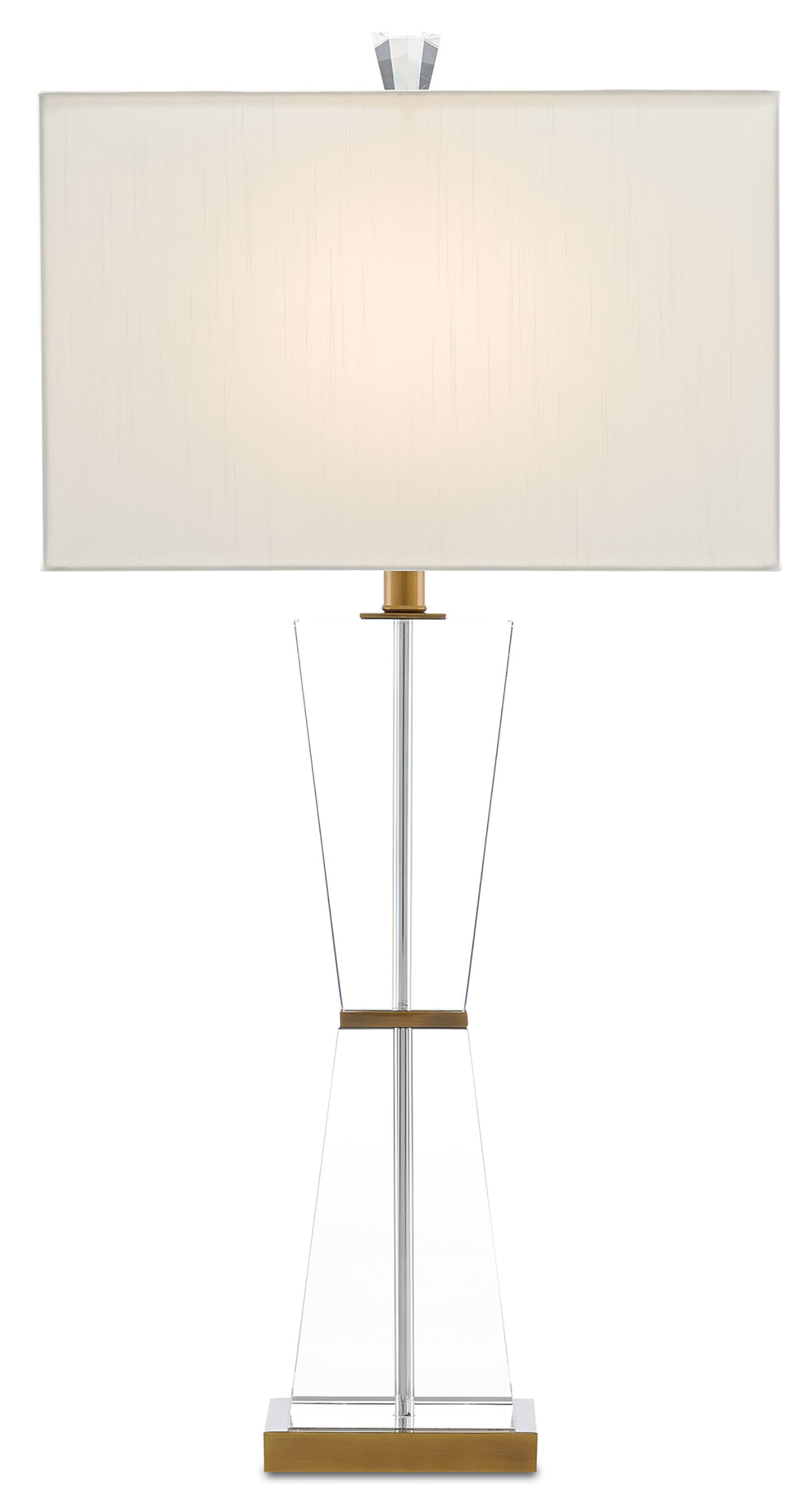 Laelia Table Lamp - Elegant Optic Crystal Design with Antique Brass Finish & Off-White Shade 34" Tall