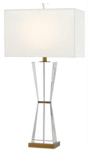 Laelia Table Lamp - Elegant Optic Crystal Design with Antique Brass Finish & Off-White Shade 34" Tall