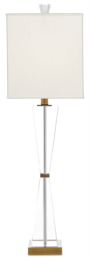 Laelia Table Lamp - Elegant Optic Crystal Design with Antique Brass Finish & Off-White Shade 34" Tall