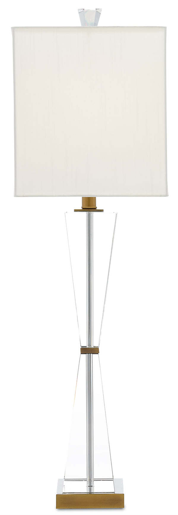 Laelia Table Lamp - Elegant Optic Crystal Design with Antique Brass Finish & Off-White Shade 34" Tall