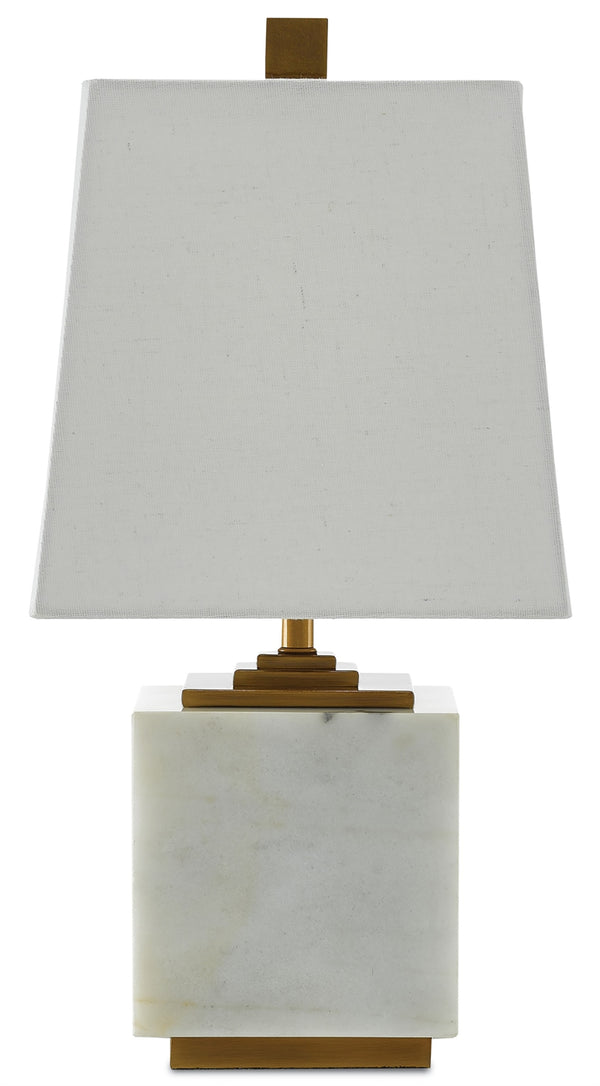 Annelore Table Lamp - Elegant White Marble & Antique Brass Design with Linen Shade for Modern Decor