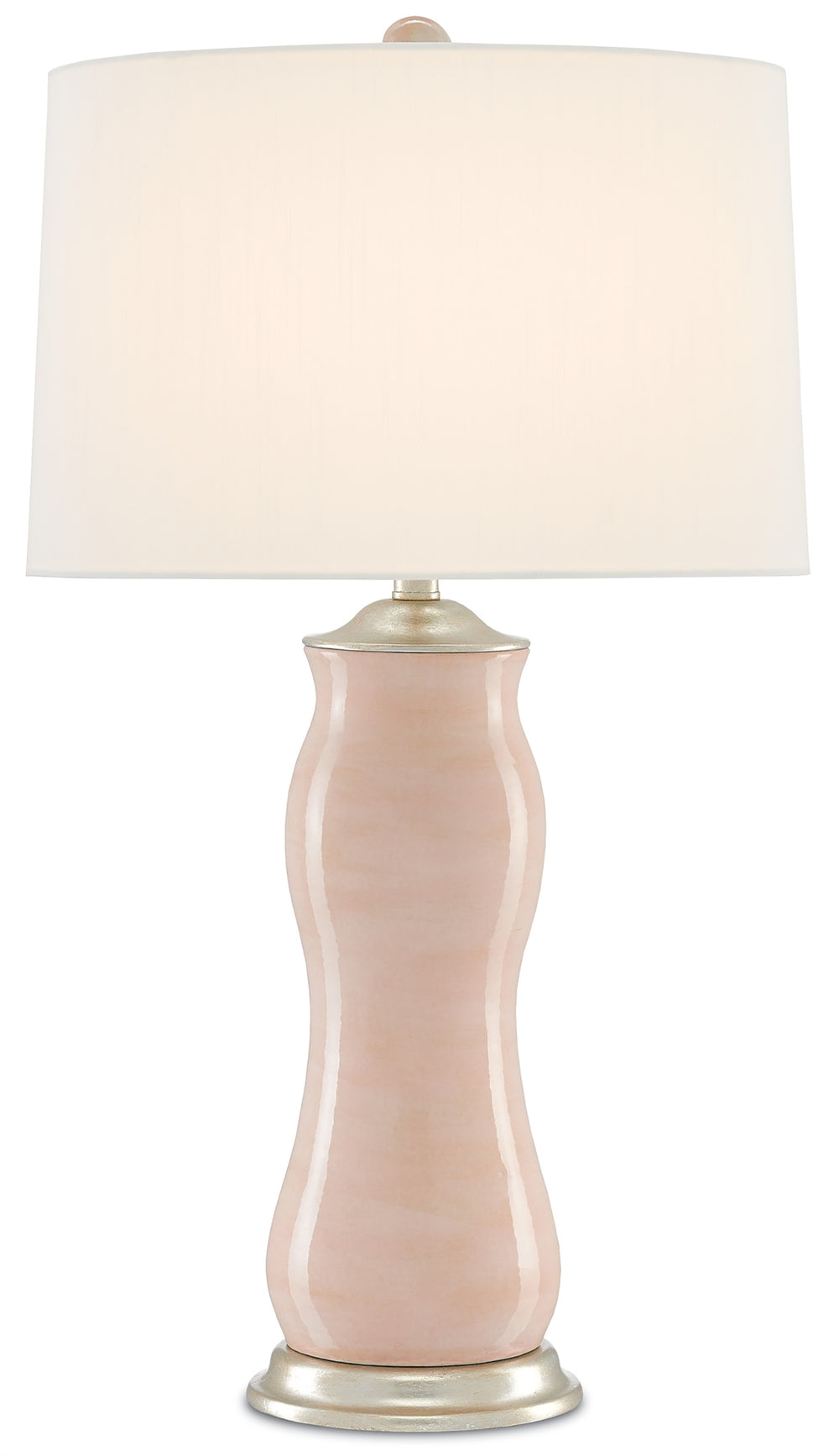 Ondine Table Lamp - Elegant Blush Terracotta with Silver Leaf Finish & Off-White Shantung Shade