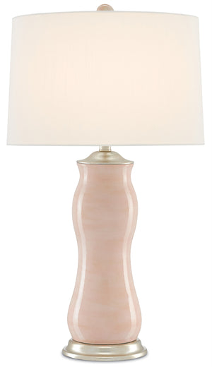Ondine Table Lamp - Elegant Blush Terracotta with Silver Leaf Finish & Off-White Shantung Shade