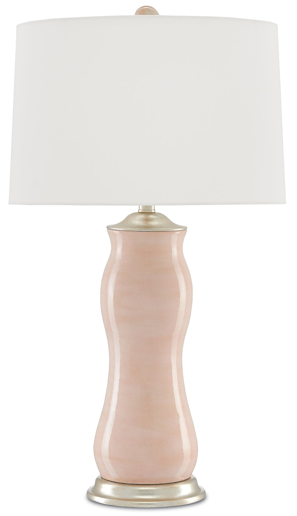 Ondine Table Lamp - Elegant Blush Terracotta with Silver Leaf Finish & Off-White Shantung Shade