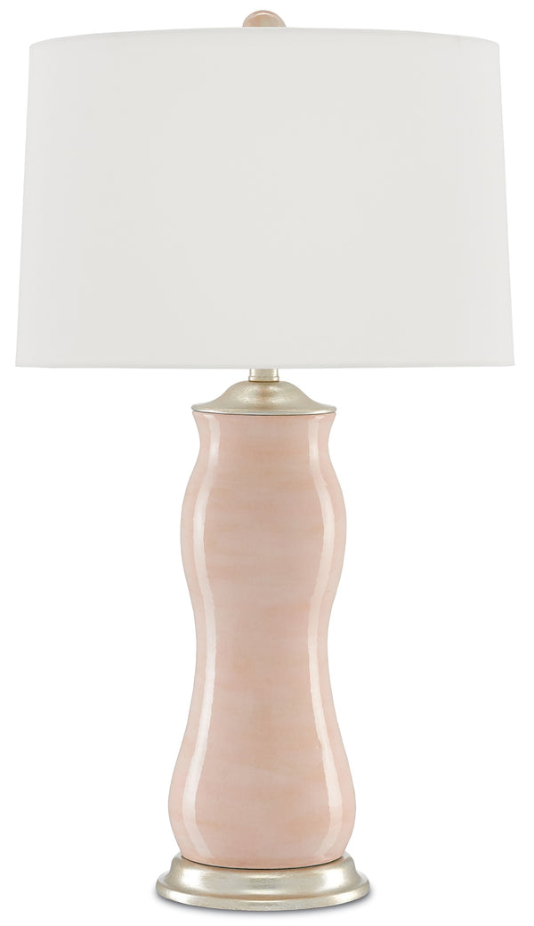 Ondine Table Lamp - Elegant Blush Terracotta with Silver Leaf Finish & Off-White Shantung Shade