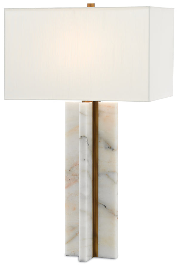 Khalil Table Lamp - Modern Marble & Antique Brass Design with Off-White Shade for Elegant Lighting