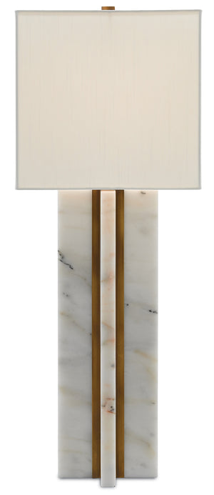 Khalil Table Lamp - Modern Marble & Antique Brass Design with Off-White Shade for Elegant Lighting