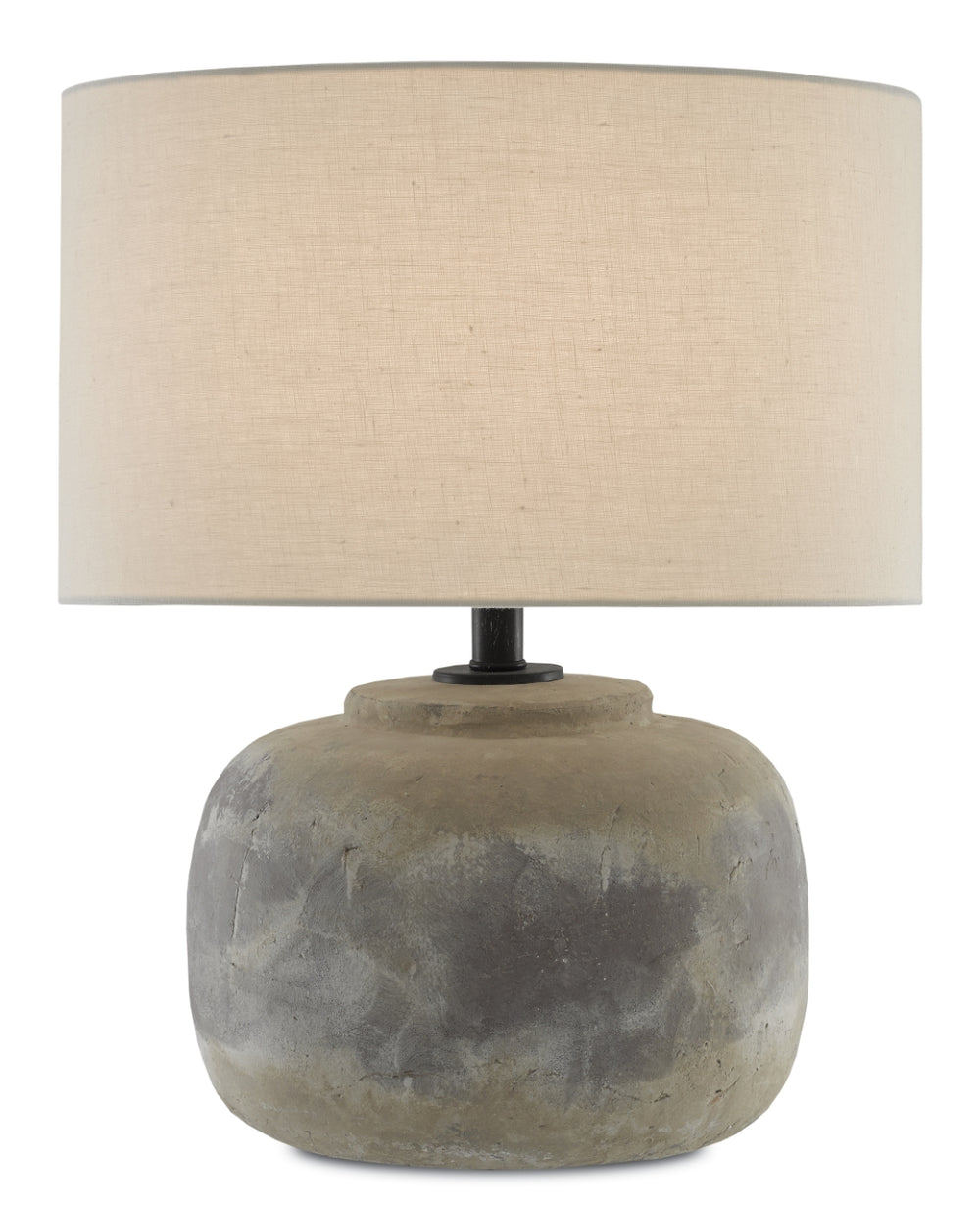 Beton Table Lamp – Distressed Concrete Design in Antique Earth with Light Beige Linen Shade, 20" Tall