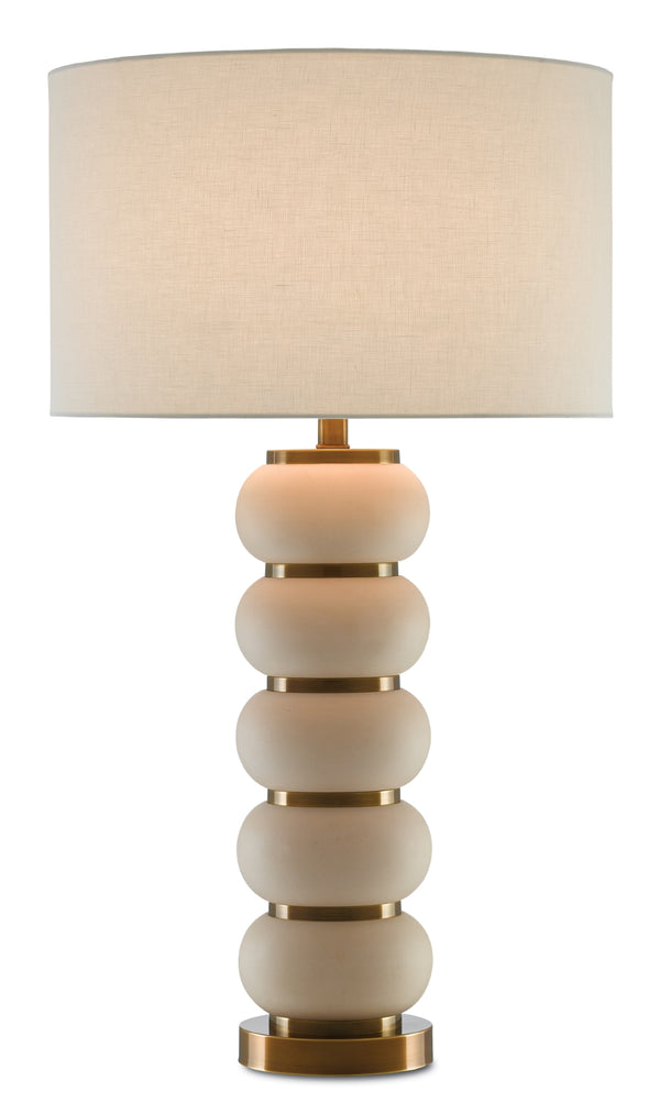 Luko Table Lamp - Elegant White Mud Ceramic with Antique Brass Accents, Perfect for Any Space