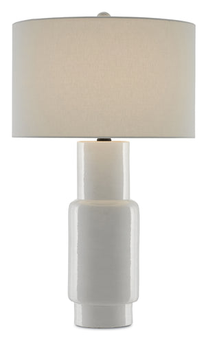 Janeen White Table Lamp - Elegant Terracotta Design with Off-White Linen Shade & Satin Black Finish